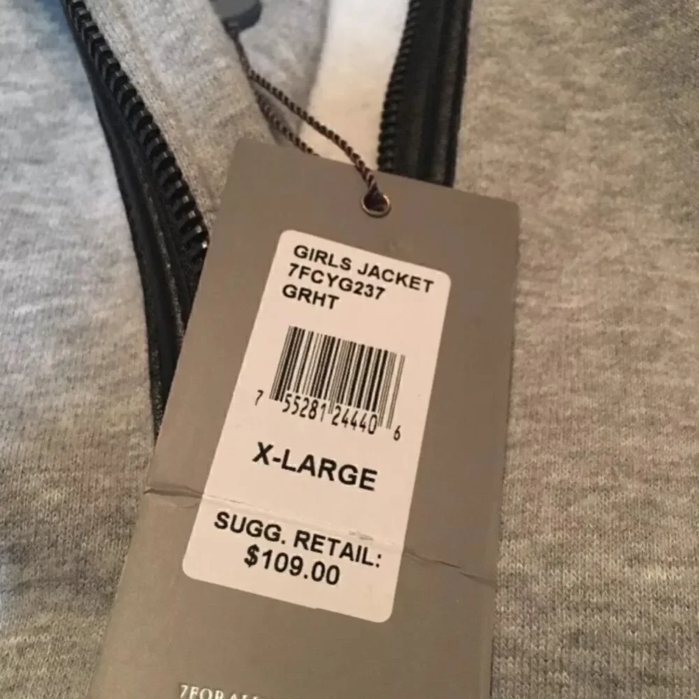 NWT 7 For All Mankind  Girls hoodie quilted jacket faux leather detail XL